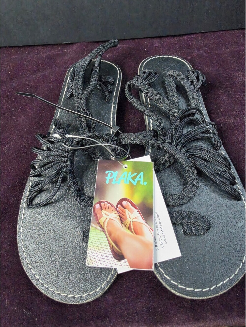 Plaka Black Rope Lace-Up Sandals Size 8
